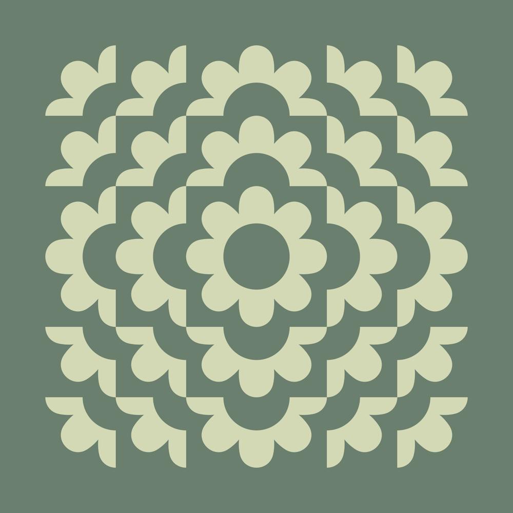 Abstract Geometric Flower Pattern 2 in Forest Sage Green