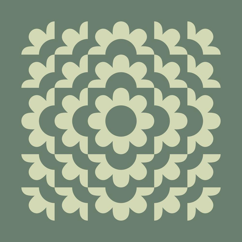 Abstract Geometric Flower Pattern 2 in Forest Sage Green
