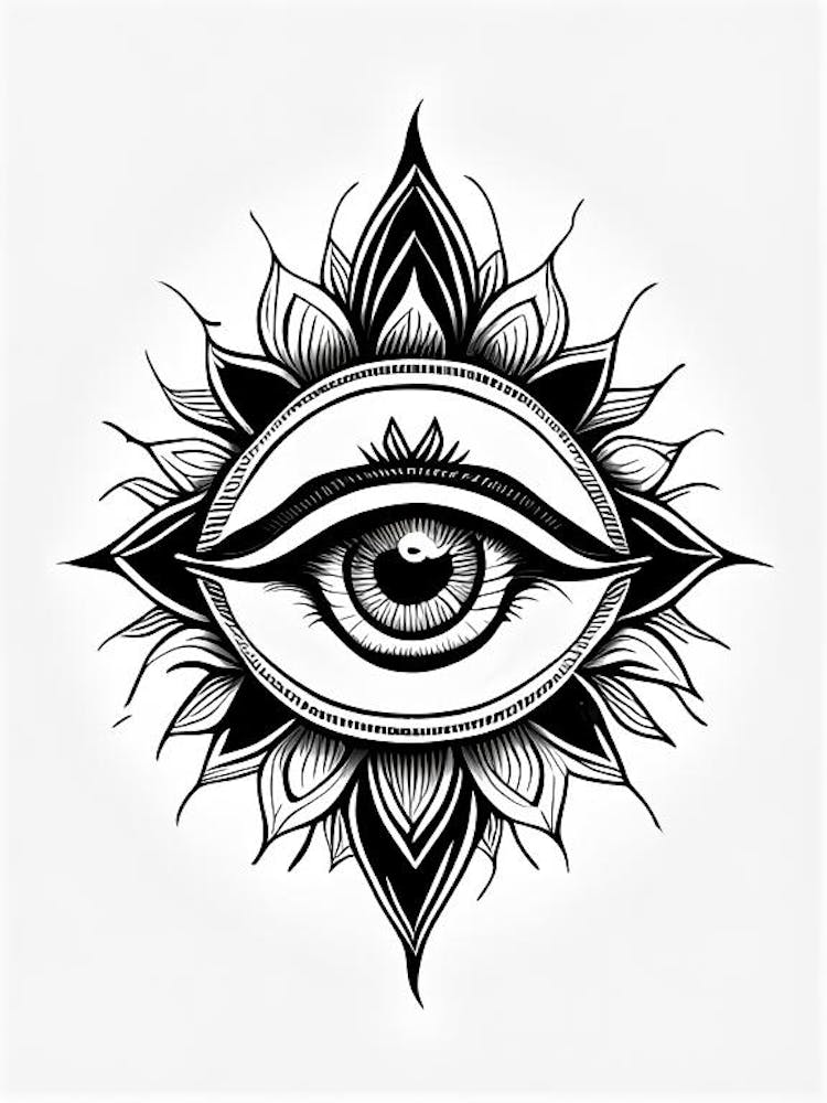 The Ajna Chakra, Symbol, Third Eye Simple Black & White Illustration 4