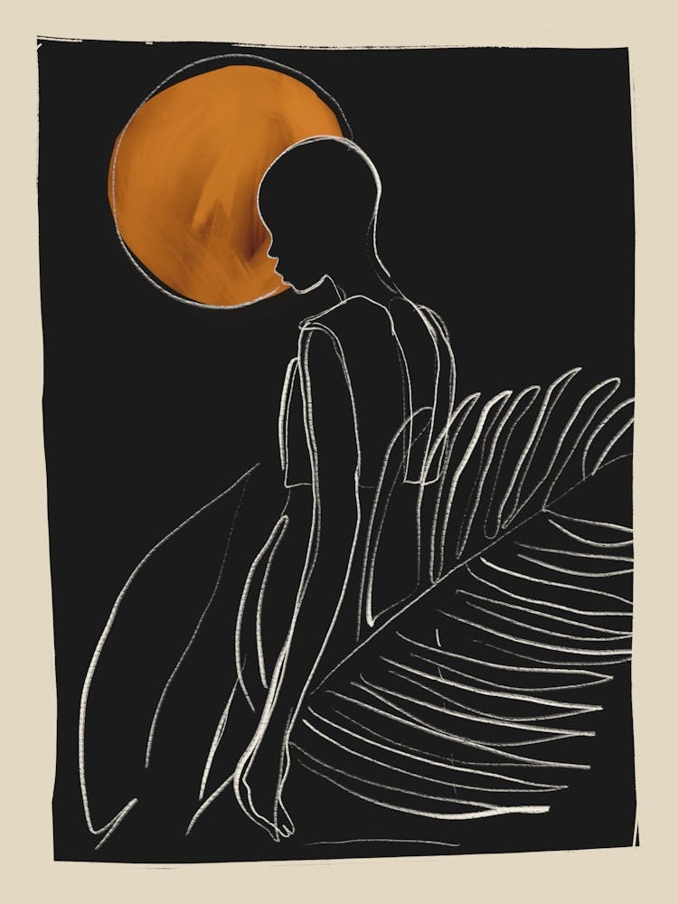 Abstract Line Art Tropical Girl 2