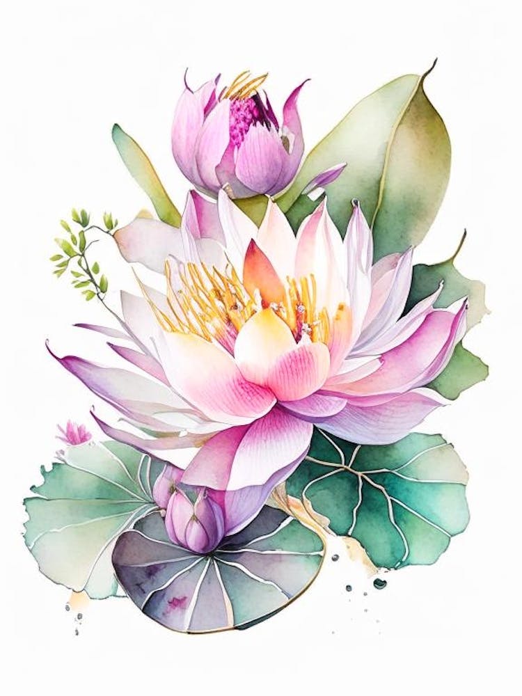 Lotus Flower Bouquet Watercolour 3