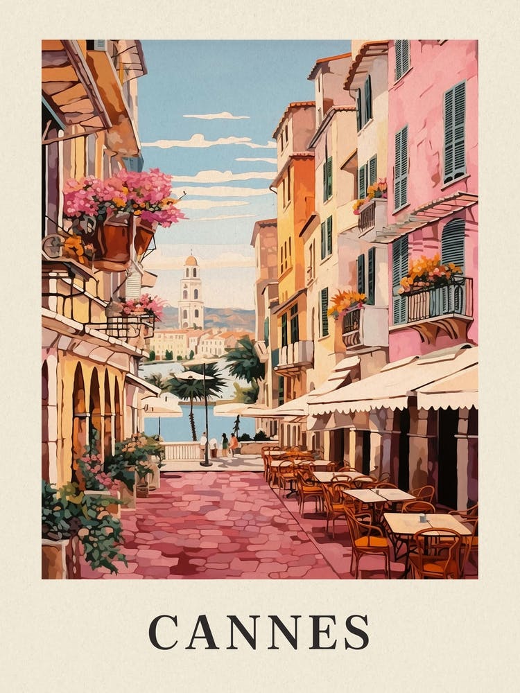 Cannes France 1 Vintage Pink Travel Illustration Poster