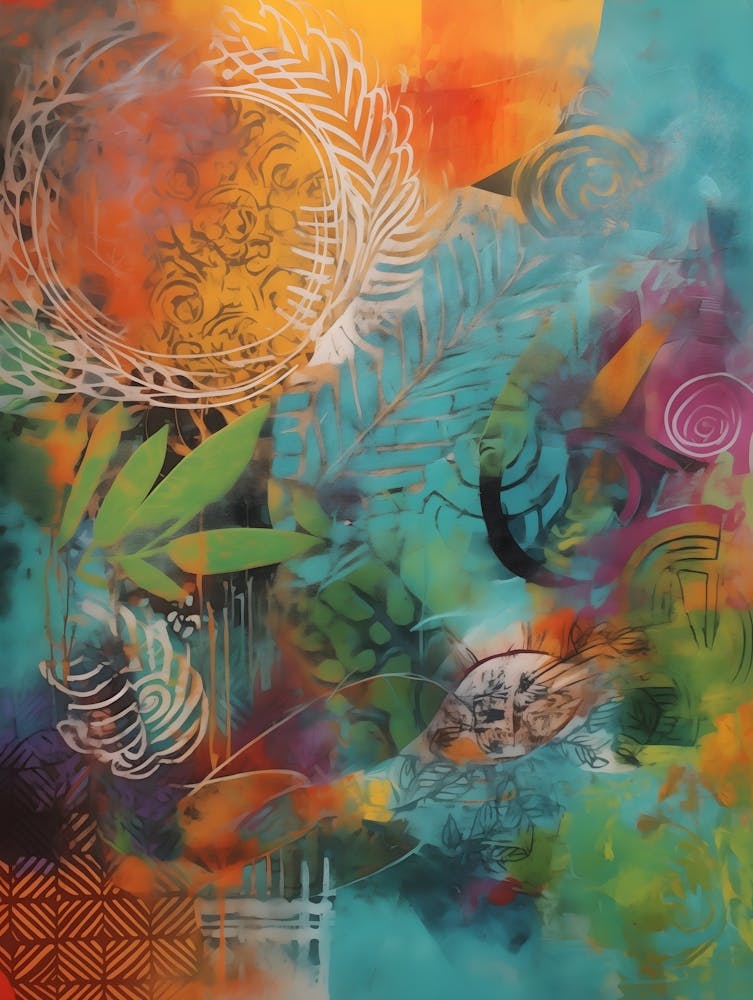 Free Nature, Abstract Collage In Pantone Monoprint Splashed Colors