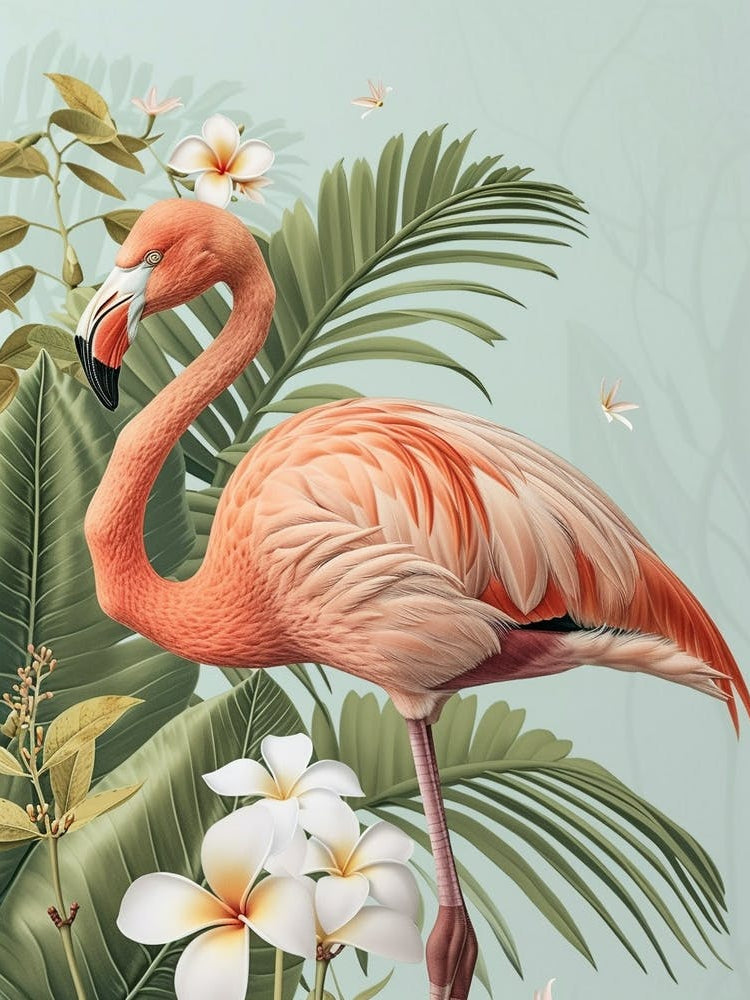 Lesser Flamingo And Frangipani Minimalist Illustration 2