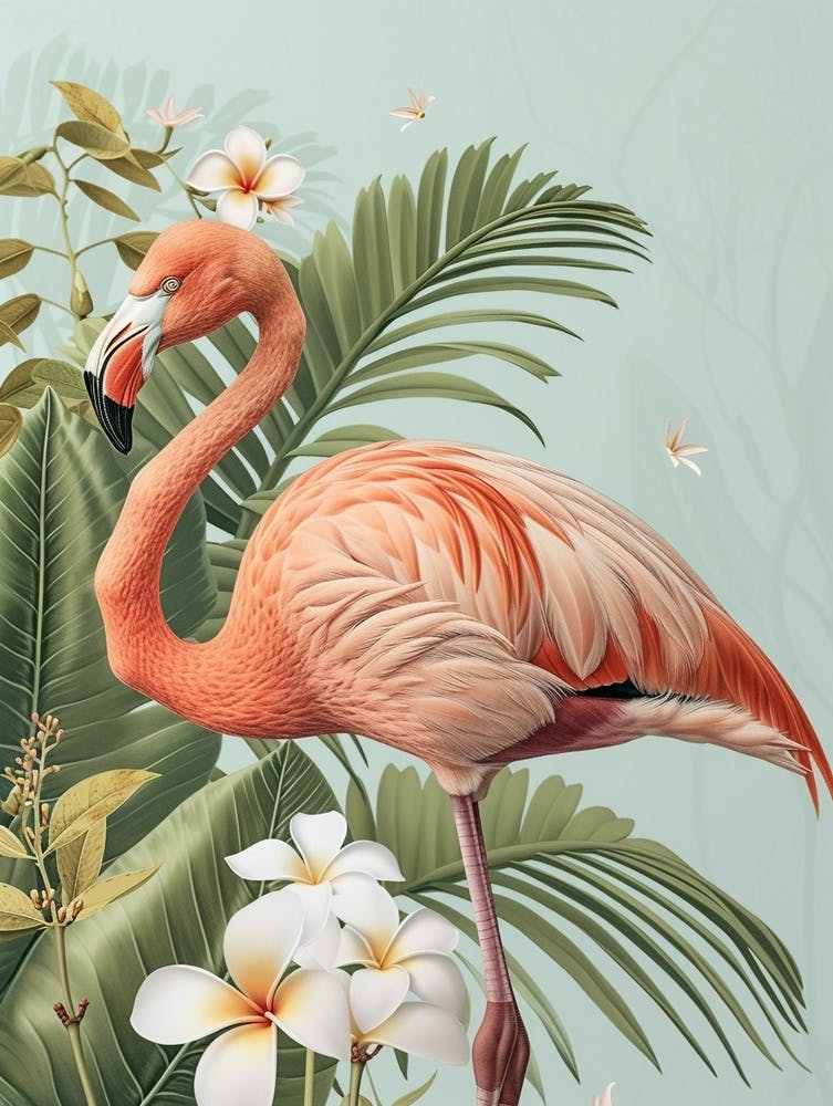 Lesser Flamingo And Frangipani Minimalist Illustration 2