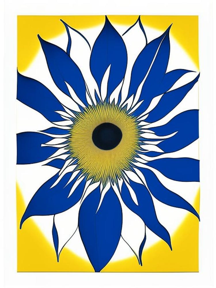 Sonnenblume 2 Symbol Blau Und Weiß Strichzeichnung