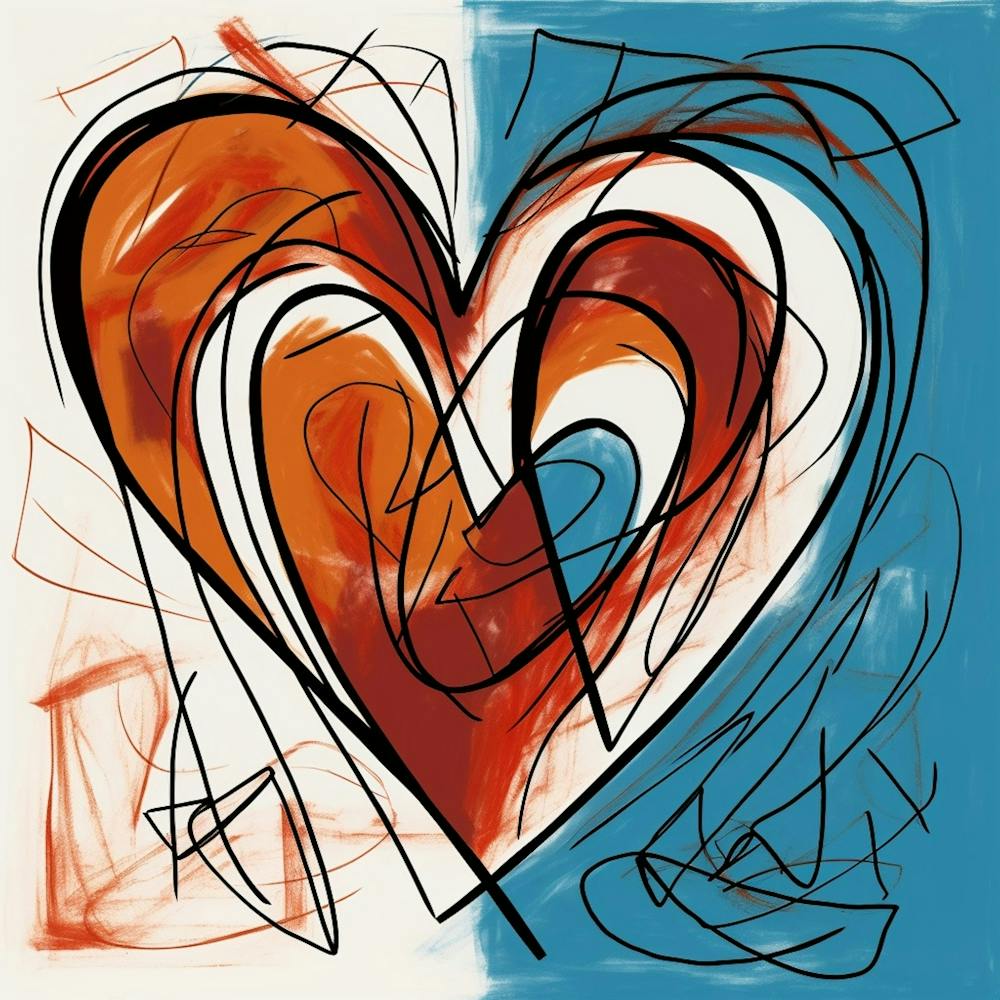 Geometric Doodle Of Orange & Blue Heart 1