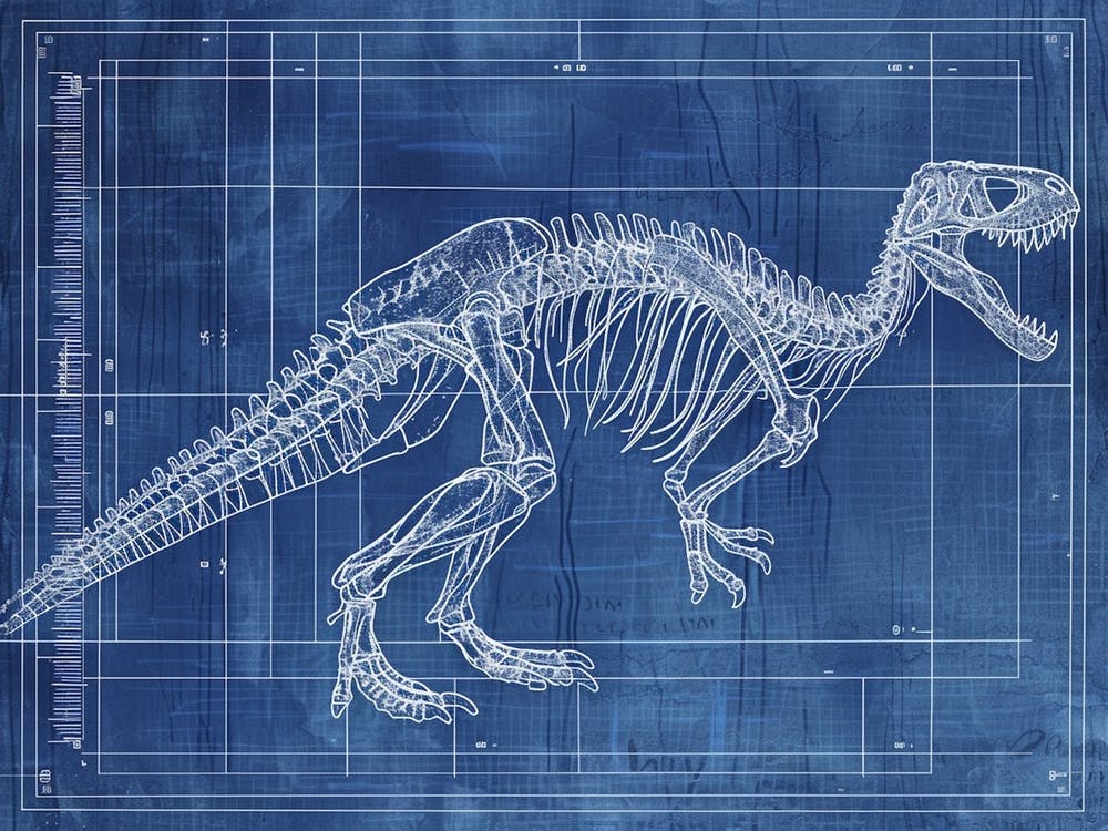 Oviraptor Skeleton Hand Drawn Blueprint 3