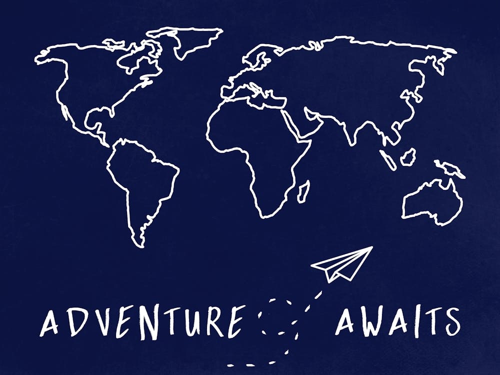 Adventure Awaits Vintage World Travel Map Blue