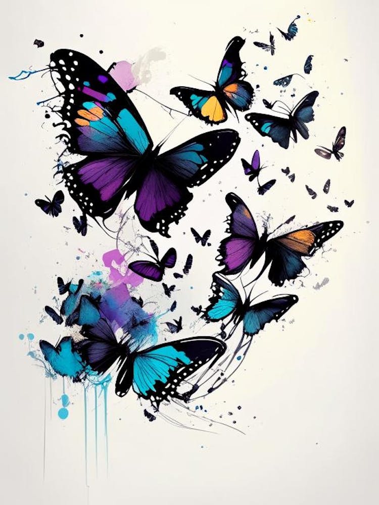 Butterflies Flying In The Sky Graffiti Illustration 1
