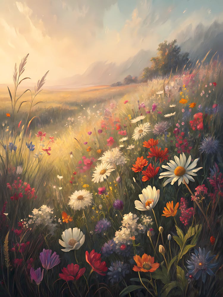 Oil Painting Style Blooming Meadow In Overhead