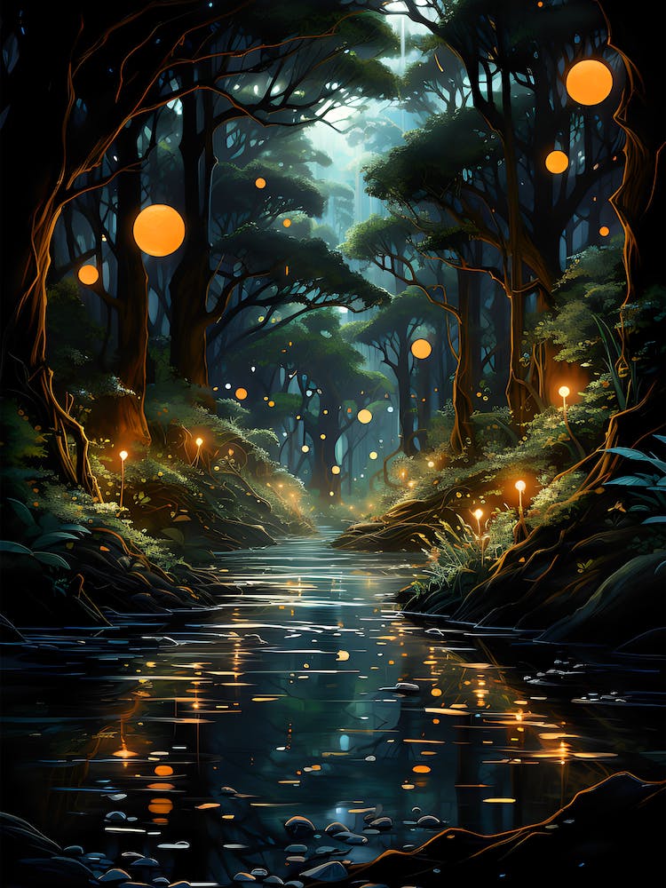 Enchanting Fantasy Forest with Lanterns