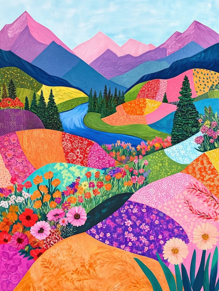 Colorful Landscape With Mountain and Flowers 20