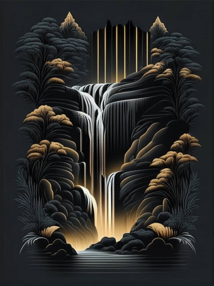 Waterfall Water Nature Springs Rain Drawing Painting