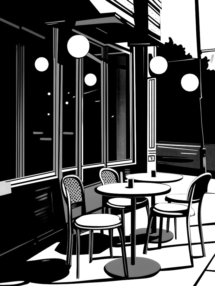 Black And White Drawing Of A Cafe