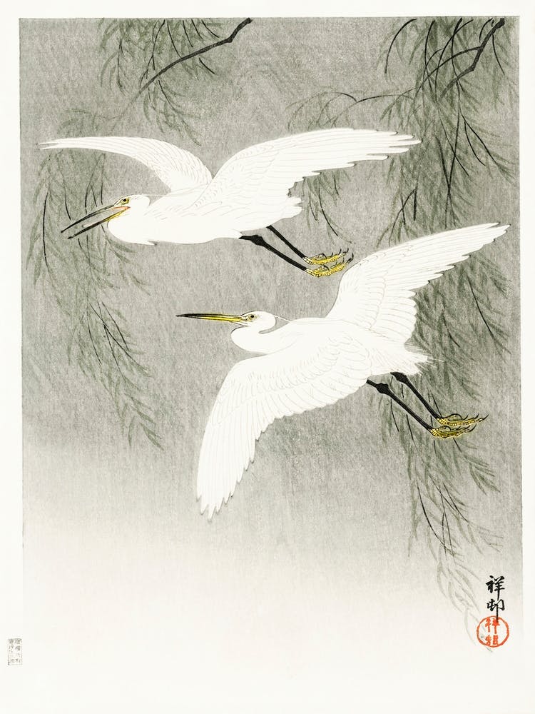 Little Egrets In Flight (1925 1936), Ohara Koson