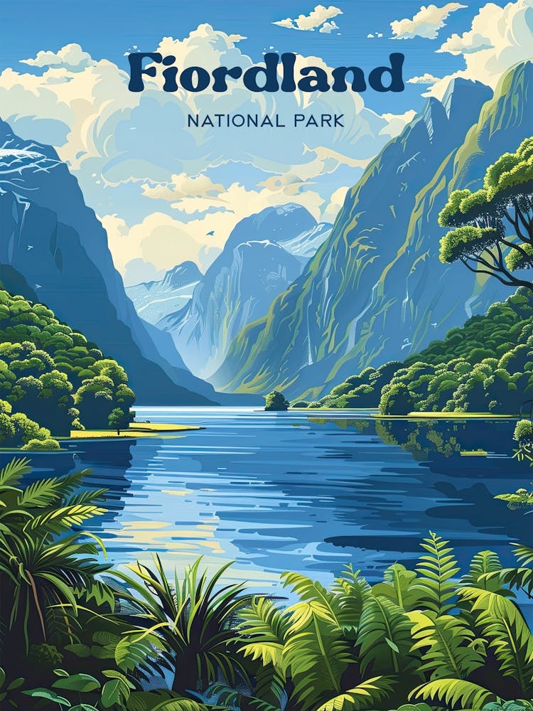Fiordland National Park Milford Sound Art Illustration