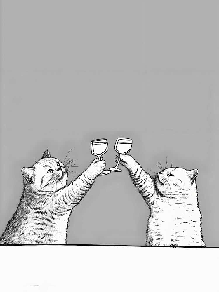 Two Cats Drinking Wine