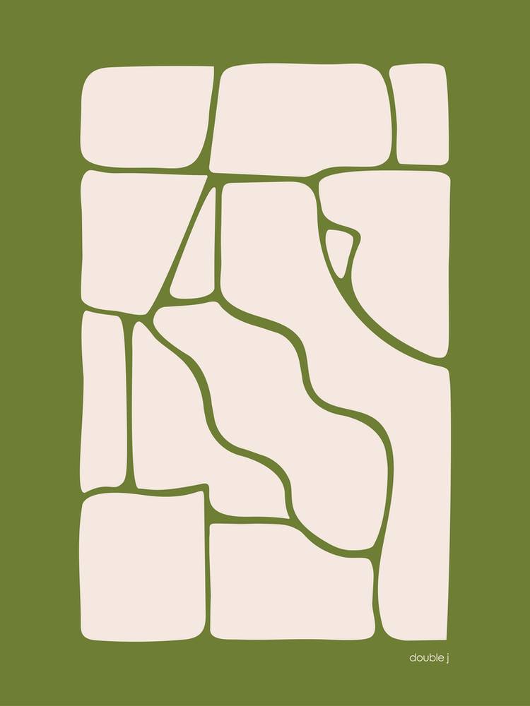 Solid Fluid Green And Off White Abstract Boho