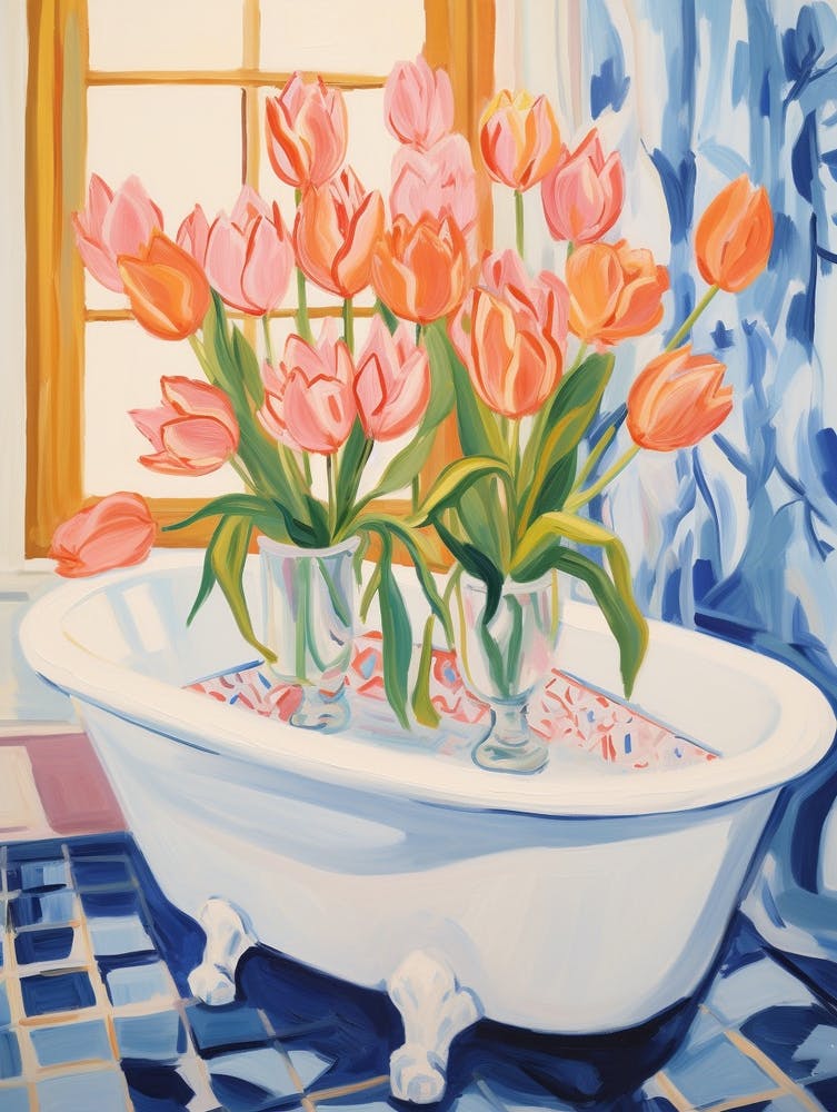 A Bathtube Full Of Tulip In A Bathroom 2