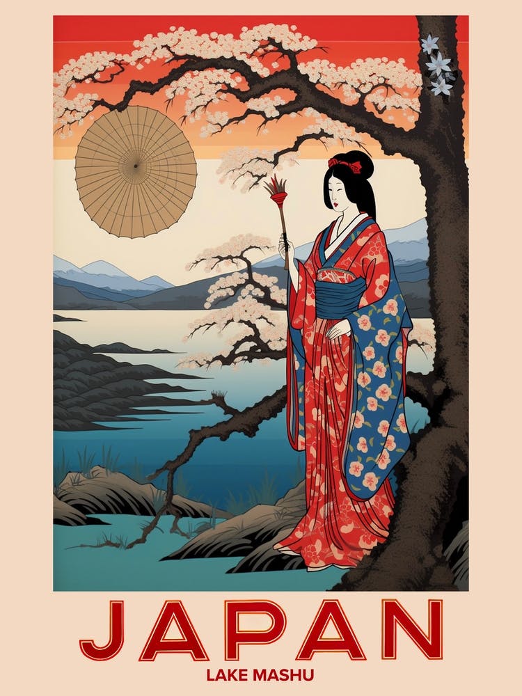 Lake Mashu, Visit Japan Vintage Travel Art 2