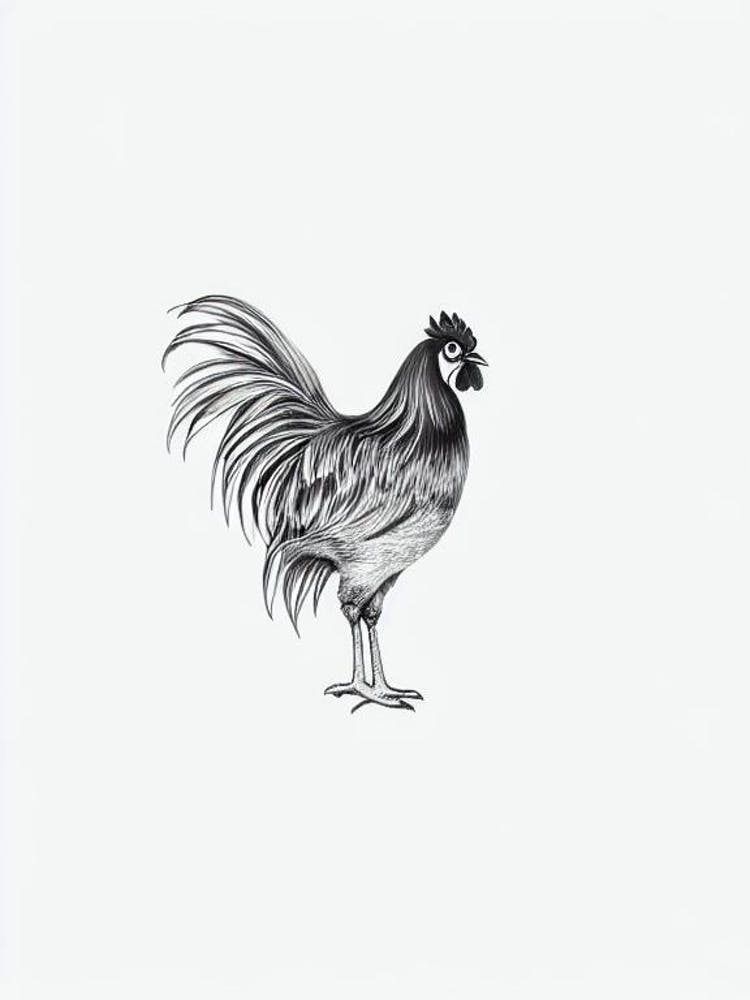 Coq Dessin au Crayon N&B 1 Oiseau