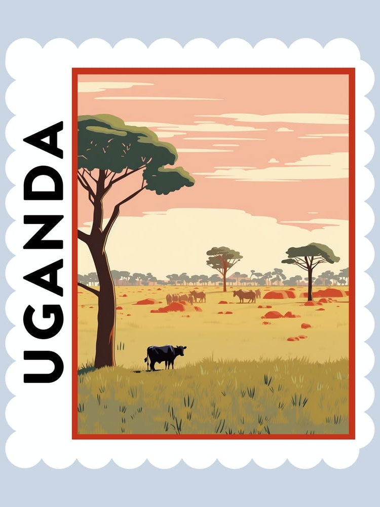 Uganda Travel Stamp Poster
