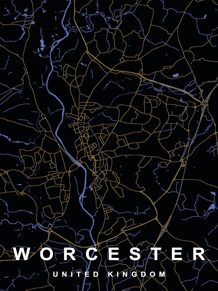 Worcester City Map Black and Gold