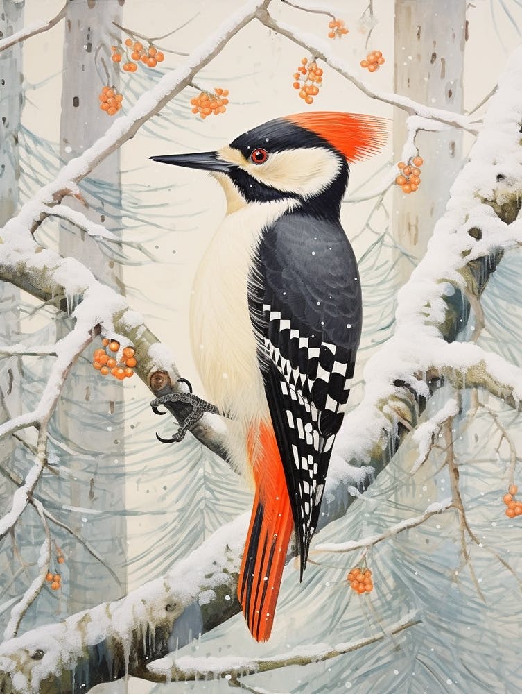 Winter Bird Painting Woodpecker 1