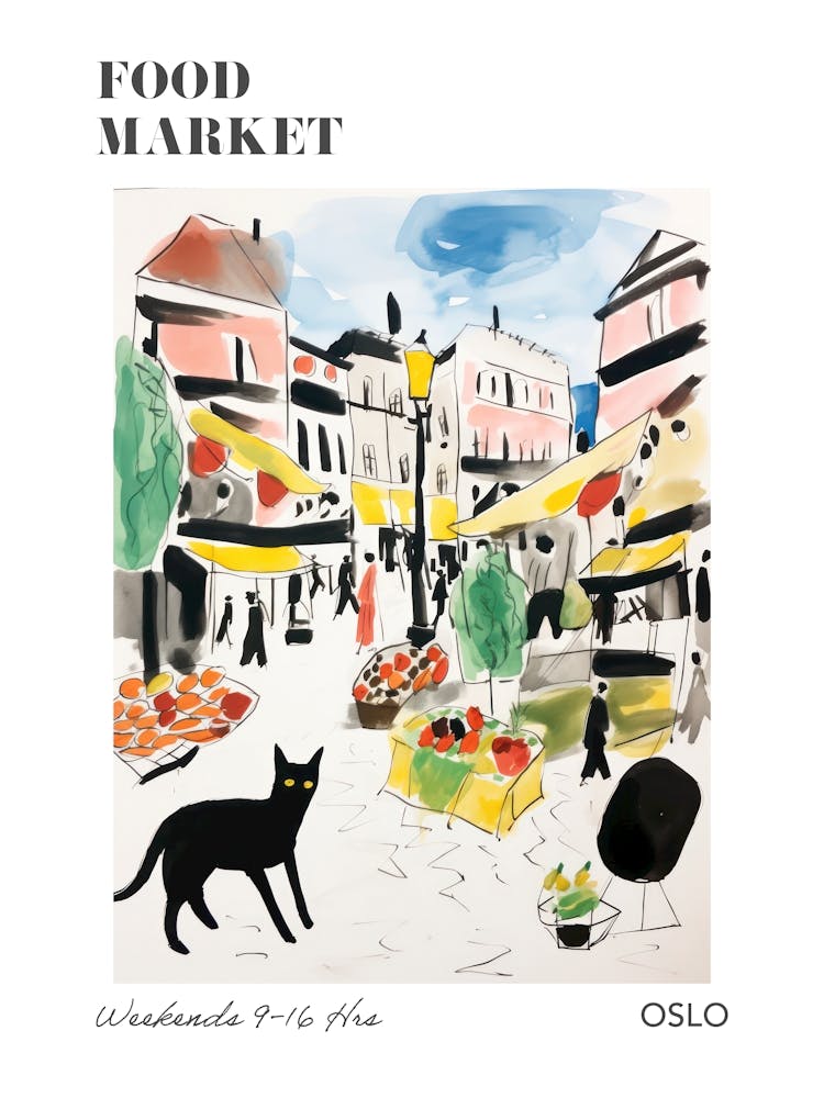 Der Lebensmittelmarkt in Oslo 3 Illustration Poster