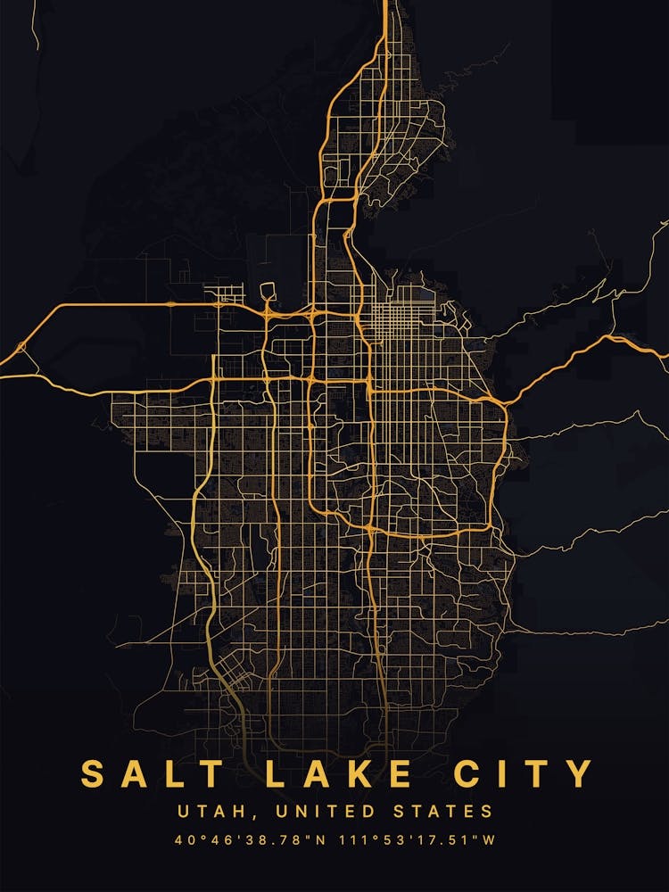 Salt Lake City Utah USA Black And Gold Map