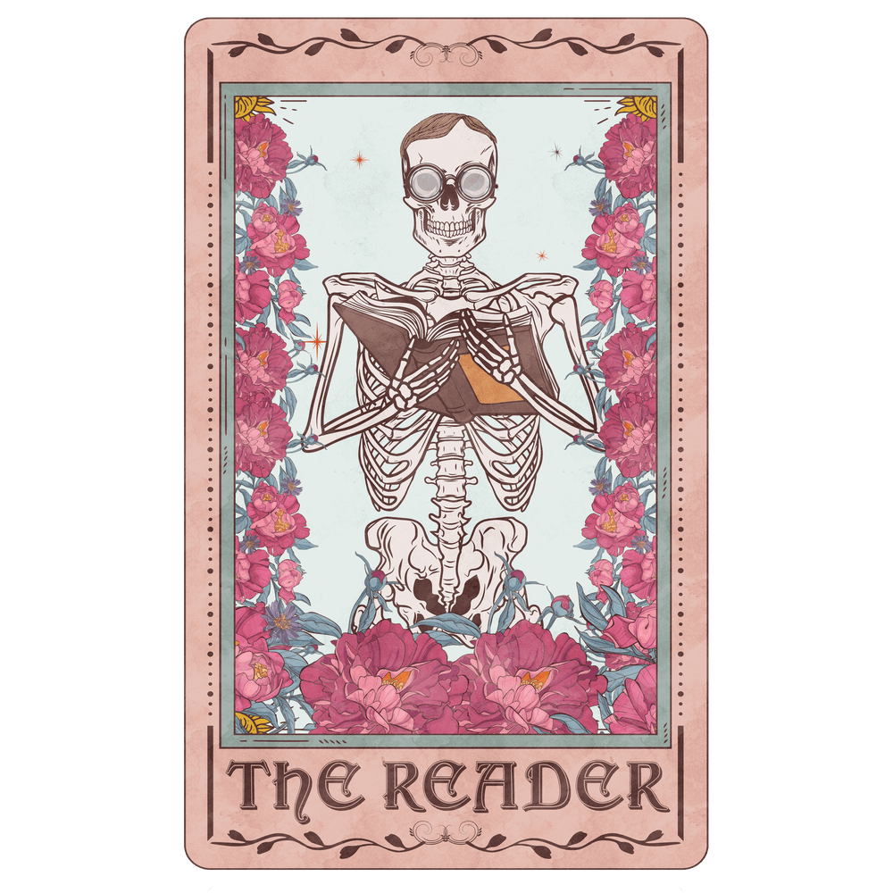 The Reader Skeleton Book Tarot Card
