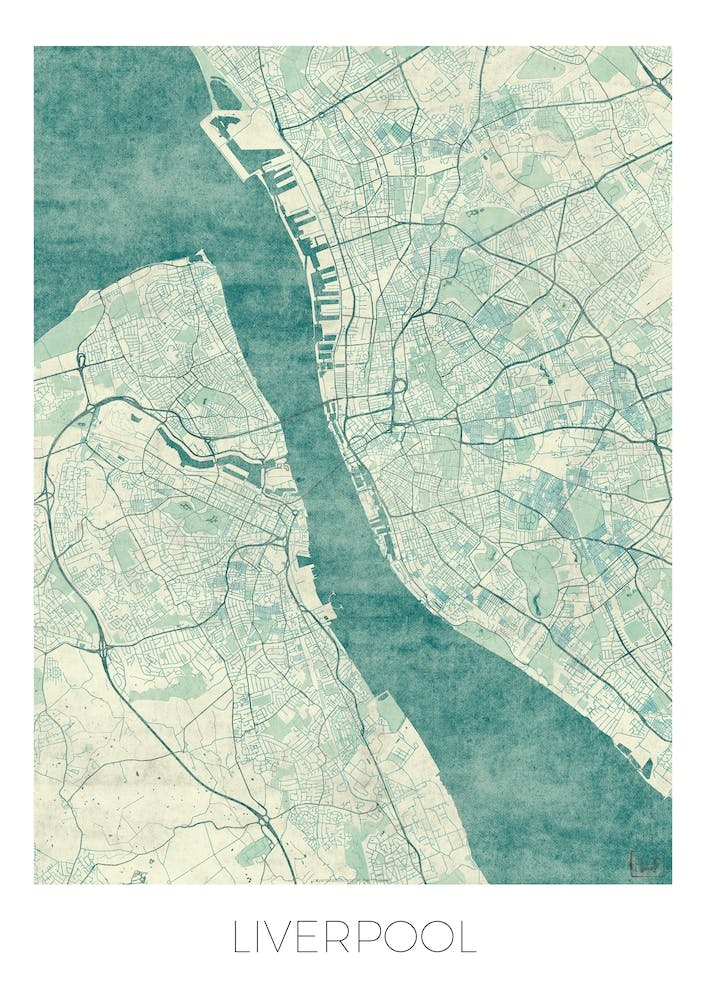 Liverpool Map Vintage in Blue