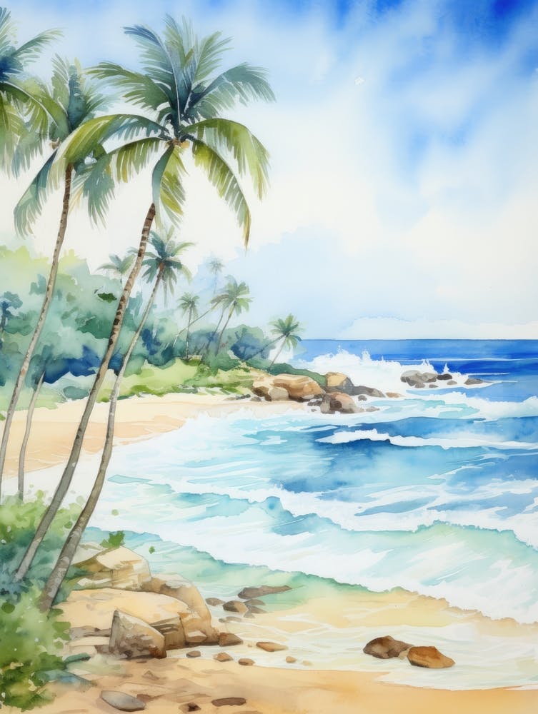 Watercolor Of A Tropical Beach 3
