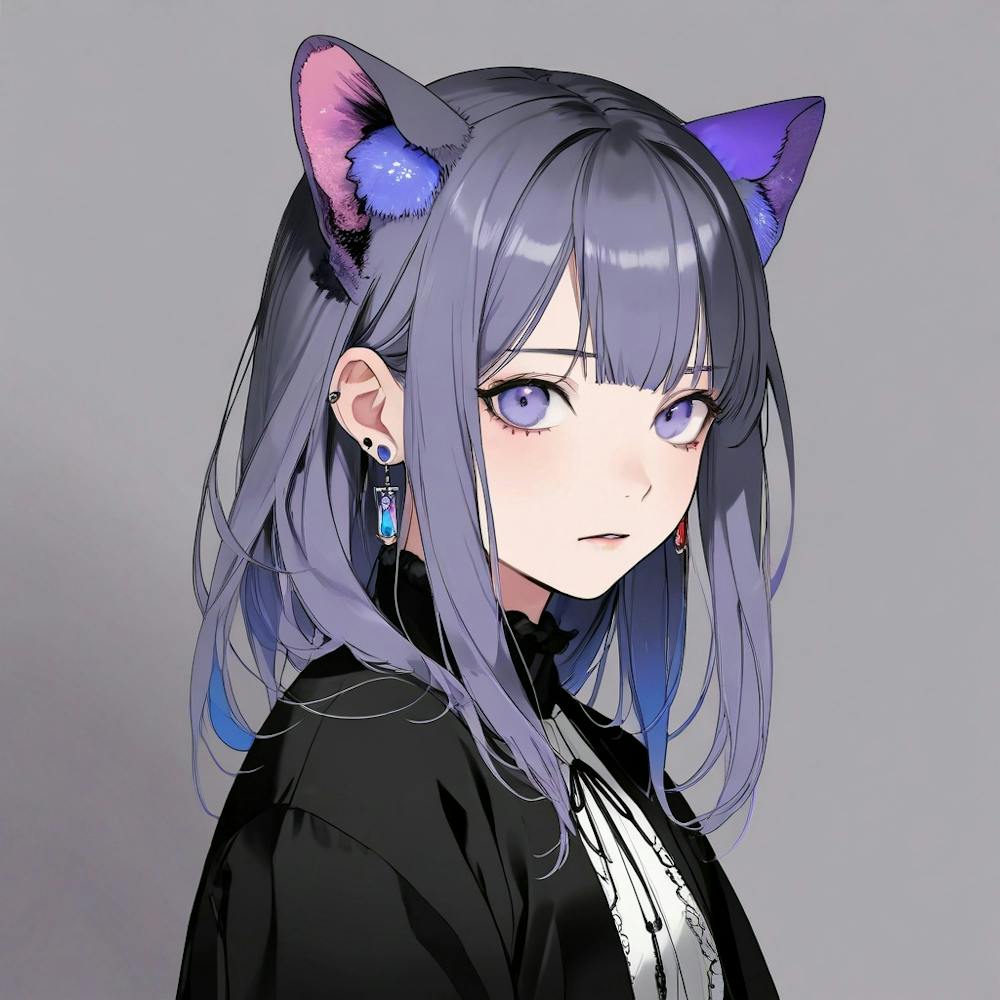 Anime-Mädchen mit lila Ohren