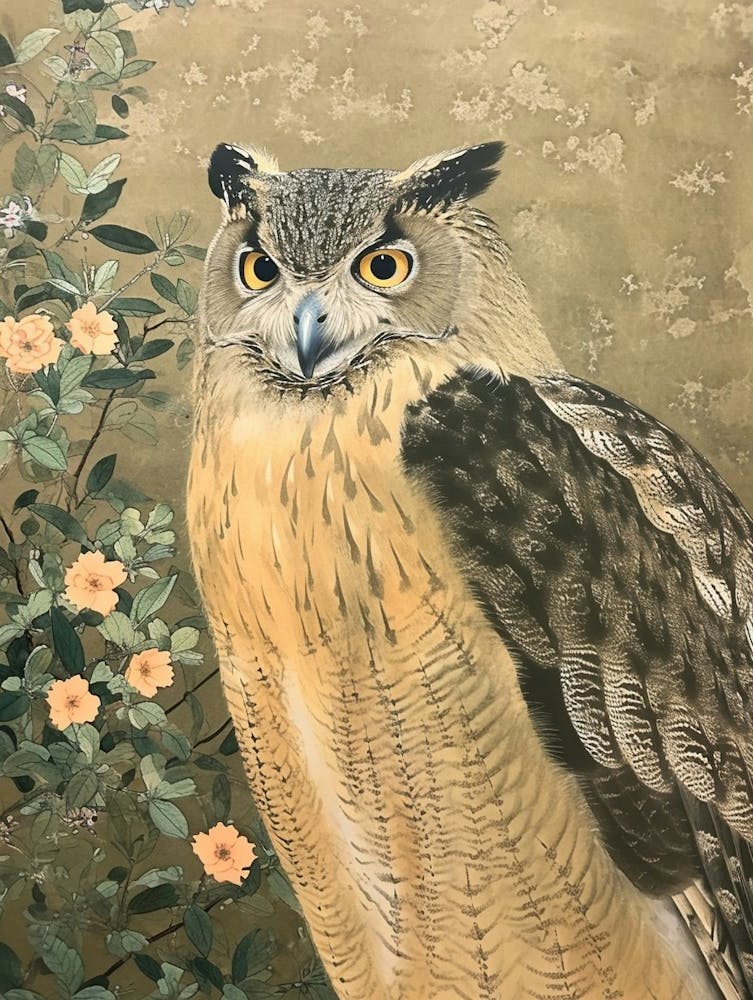 Verreauxs Eagle Owl Japanese Painting 1