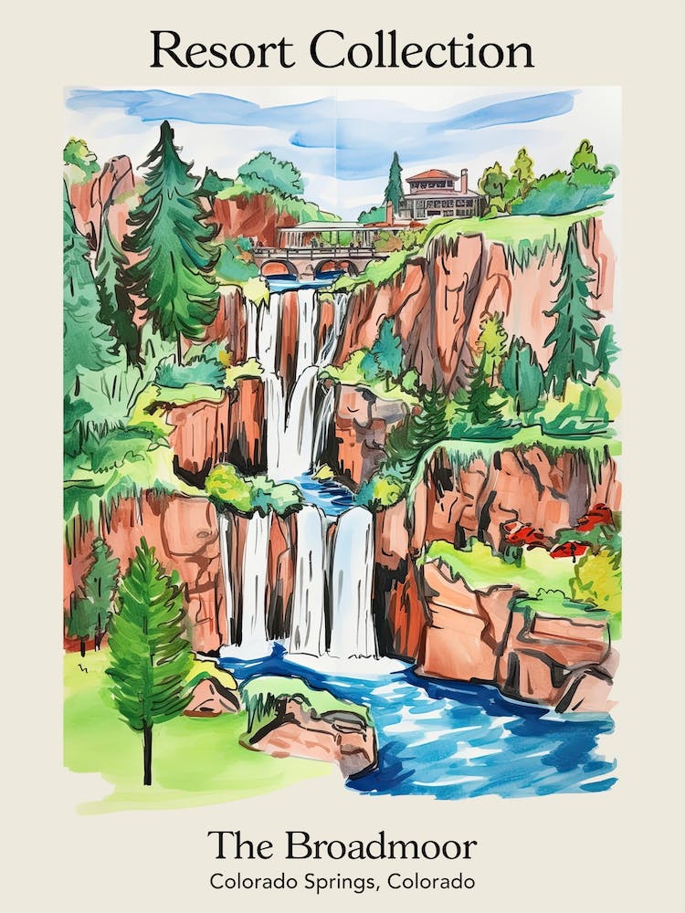 Poster Of The Broadmoor   Colorado Springs, Colorado   Resort Collection Storybook Illustration 2