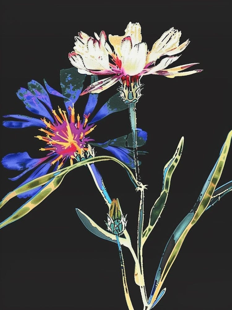 Neon Flowers On Black Cornflower 3