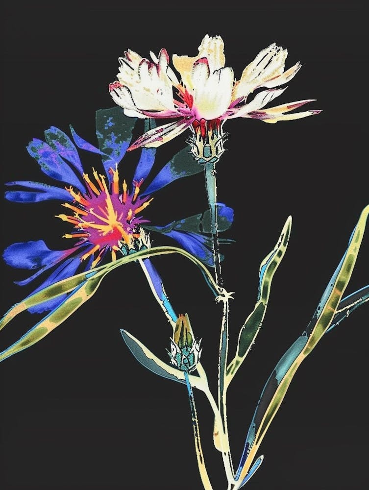 Neon Flowers On Black Cornflower 3