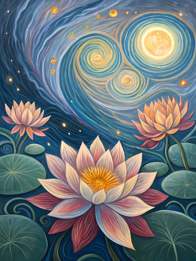Van Gogh - Nuit Étoilée de l'Étang aux Lotus & Ciel Tourbillonnant 1