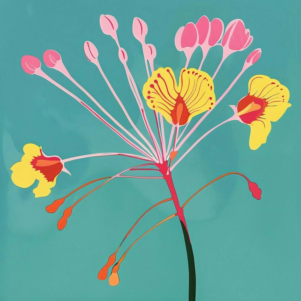 Peacock Flower 2 Square Flower Illustration