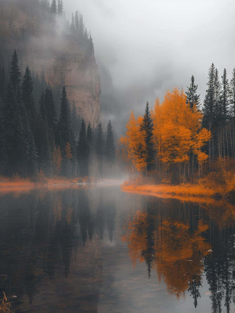Autumn Trees In The Mist