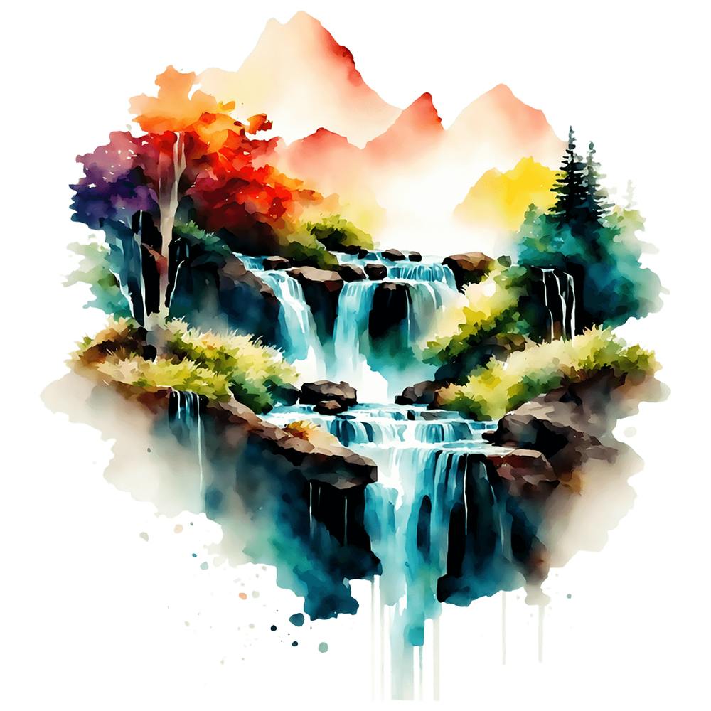 Waterfall Watercolor Painting