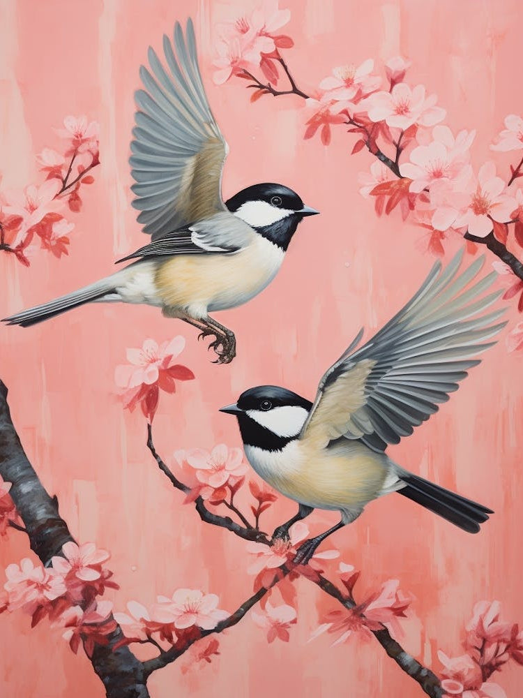 Vintage Japanese Inspired Bird Print Carolina Chickadee 1