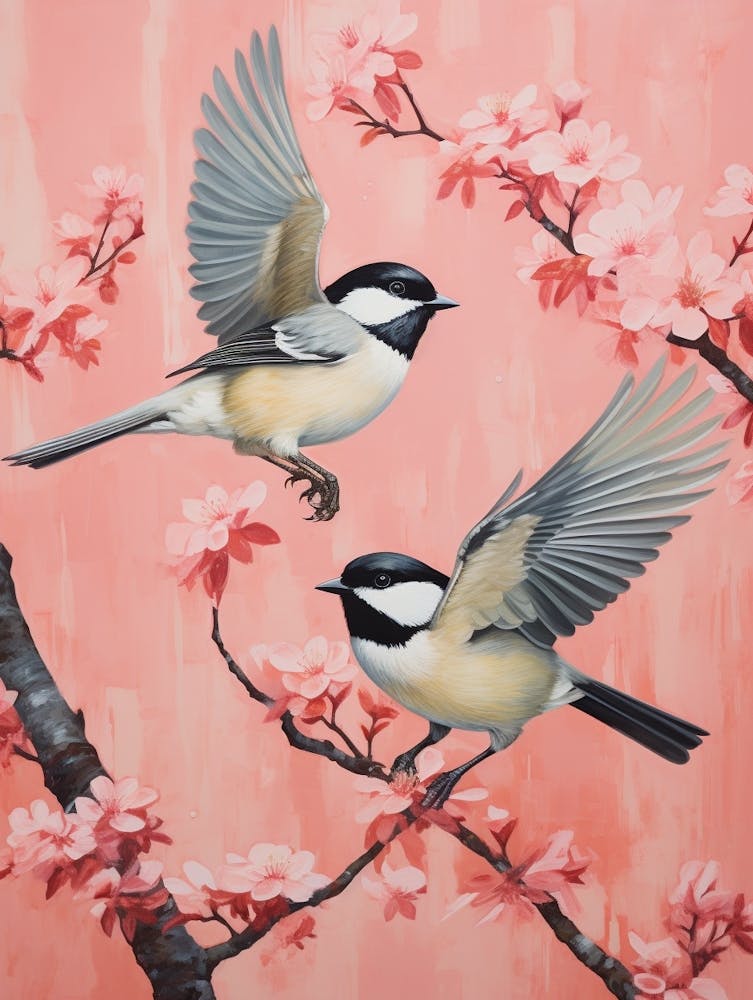 Vintage Japanese Inspired Bird Print Carolina Chickadee 1