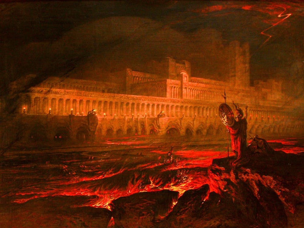 Le Pandemonium 1841 by John Martin for John Milton's "Paradise Lost" Where Pandemonium is the Capital of Hell. Oil on Canvas. Original at The Louvre, Paris. HD Remastered.