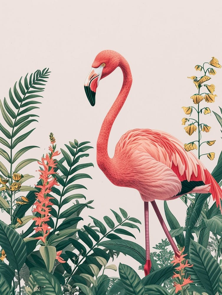 American Flamingo And Heliconia Minimalist Illustration 3