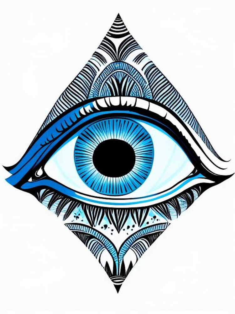 Psychedelisches Auge, Symbol, Drittes Auge Blau & Weiß 1