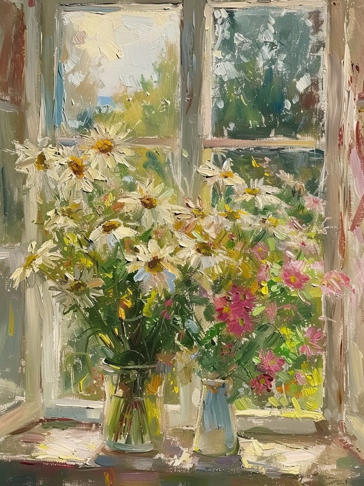 Daisies Flowers On A Cottage Window 6