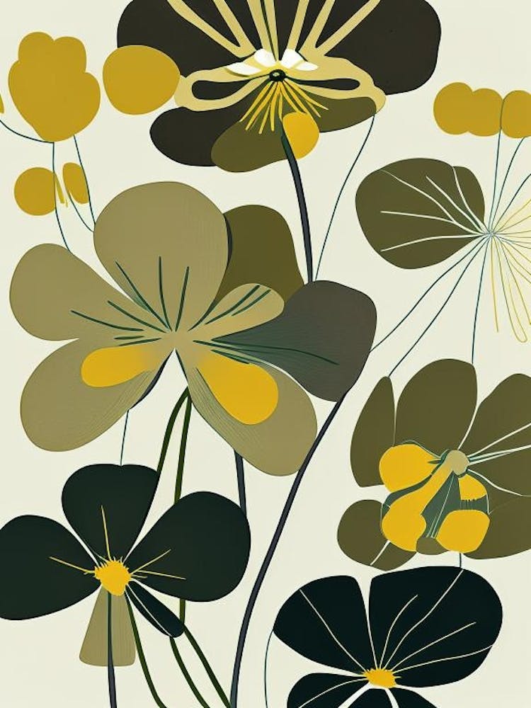 Marsh Marigold Wildflower Modern Muted Colours 1